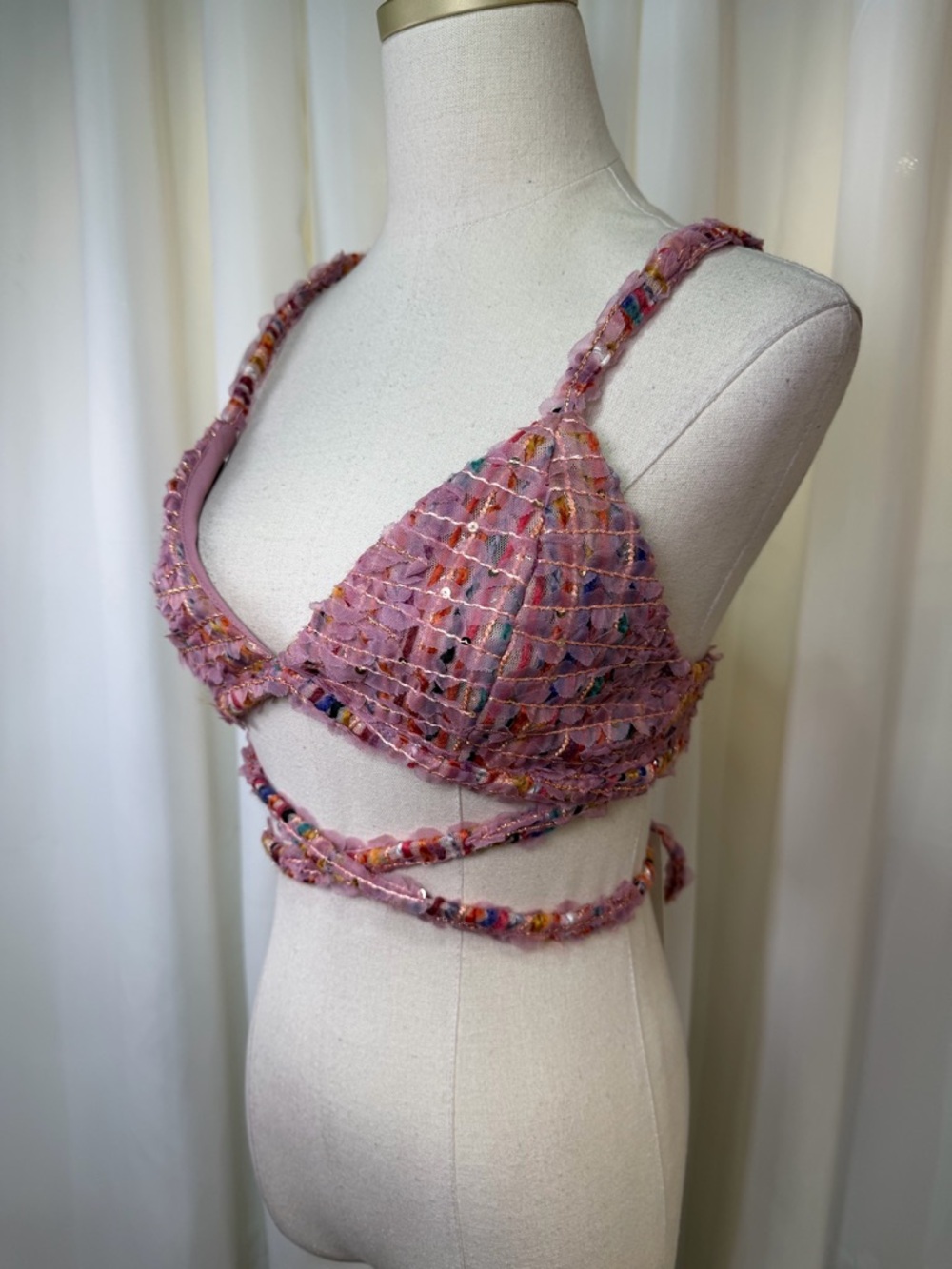 NWT For Love And Lemons ‘Dionne’ Bralette Top in Pink Multicolor Tweed Size M - Picture 8 of 16